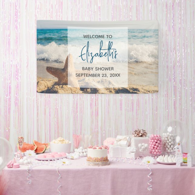 Starfish auf einer Sandy Beach Foto Baby Dusche Banner (Party)