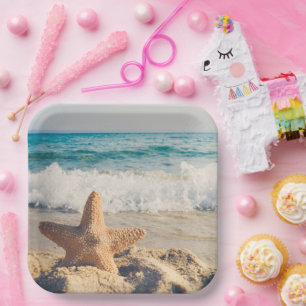 Starfish auf Tellern mit Sandy Beach Paper Pappteller