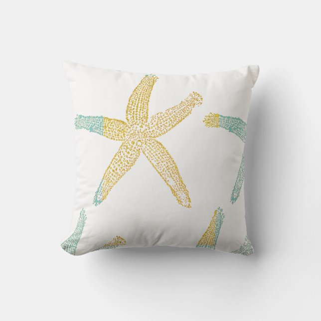 Starfish Beach Aquamarin Blue Green Glittery Gold  Kissen (Vorderseite)