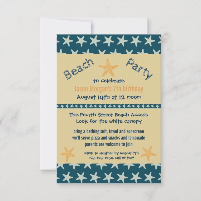 Starfish Beach - Einladung zur Geburtstagsparty 3x (Vorderseite)