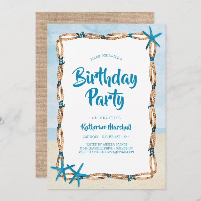 Starfish Beach Geburtstagsparty 2 Einladung (Vorne/Hinten)