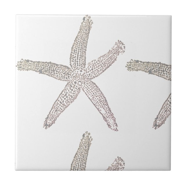Starfish Beach Gray White Beige Geschenkgutscheine Fliese (Vorderseite)