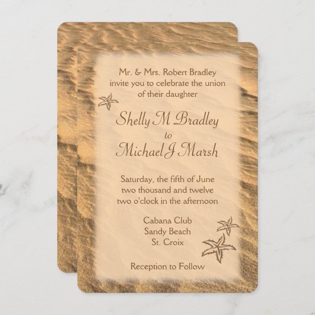 Starfish Beach Hochzeit in Urlaubsort Einladung (Vorne/Hinten)