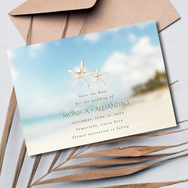 Starfish Beach Hochzeit in Urlaubsort Foto Save The Date (Starfish Beach Destination Wedding Photo Save The Date)