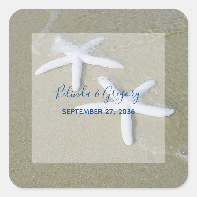 Starfish Beach Hochzeit Quadratischer Aufkleber (Vorderseite)