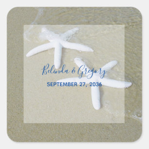 Starfish Beach Hochzeit Quadratischer Aufkleber