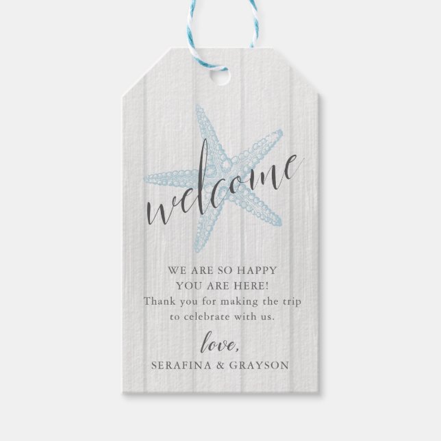 Starfish Beach Hochzeit rustikale Begrüßungstasche Geschenkanhänger (Vorderseite)