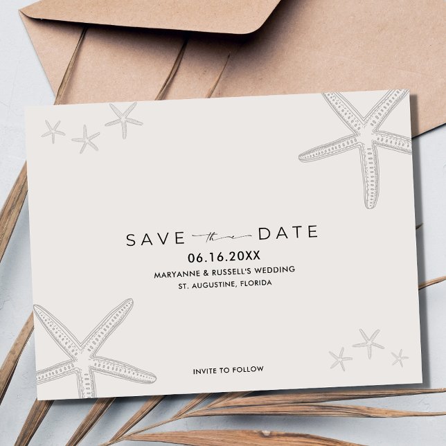 Starfish Beach Hochzeit Save the Date Postkarte (Starfish Beach Wedding Save the Date Postcard)