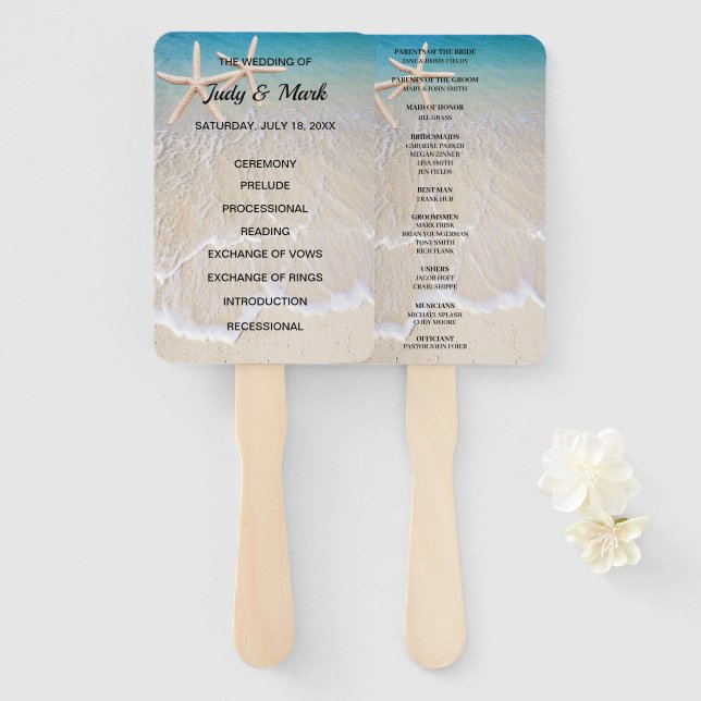 Starfish Beach Hochzeitsprogramm Fans Fächer (Vorne und Hinten)