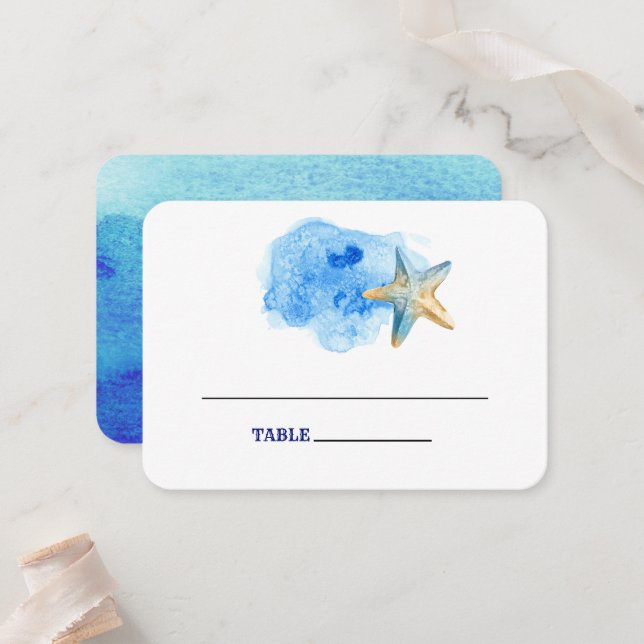Starfish Beach | Hochzeitstische Platzkarten am Me (Vorderseite/Rückseite Beispiel)