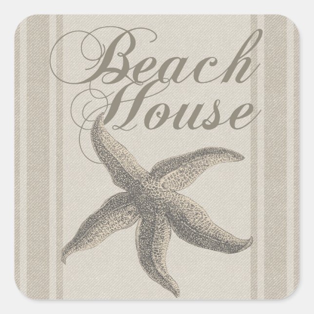 Starfish Beach House Küste Quadratischer Aufkleber (Vorderseite)