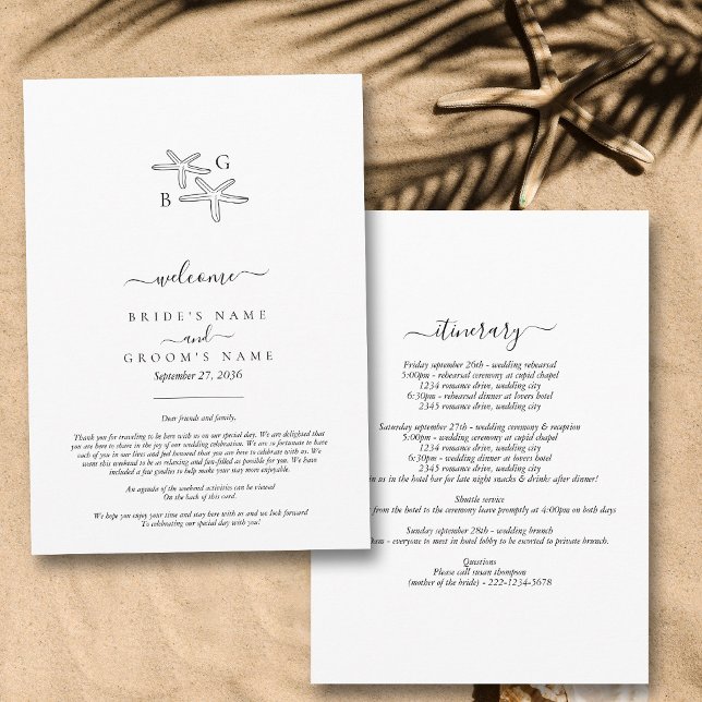 Starfish Beach Monogram Wedding Itinerary  Programm (Starfish Beach Monogram Wedding Itinerary Program)