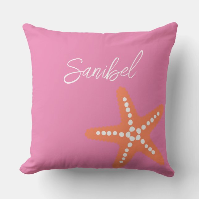 Starfish Beach Name Ocean Preppy Decke Rosa Orange Kissen (Vorderseite)