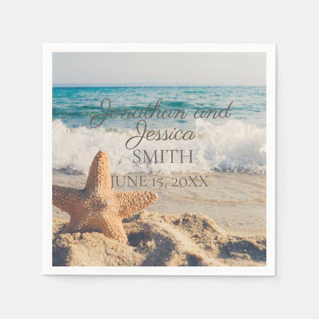 Starfish Beach Ocean Sand zwischen Toes Wedding Serviette (Vorderseite)