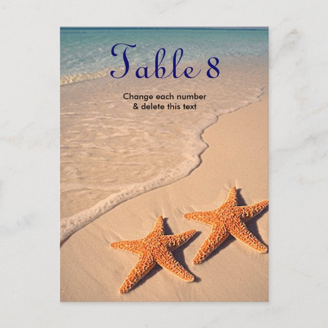 Starfish Beach Ocean Wedding Table Cards Nummer Postkarte (Vorderseite)