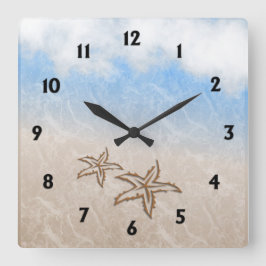 Starfish Beach Quadratische Wanduhr