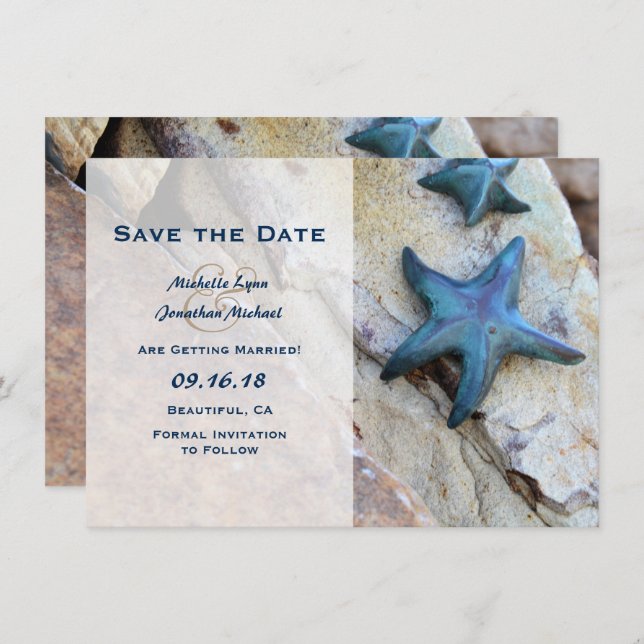 Starfish Beach Rocks Save the Date Hochzeitsreise Einladung (Vorne/Hinten)
