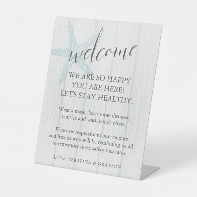 Starfish Beach Rustikale Hochzeitsmaske Sicherheit Sockelschild (Vorderseite)