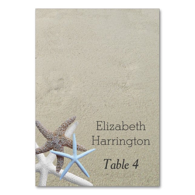 Starfish Beach Sand Name Escort Cards Tischnummer (Vorderseite)