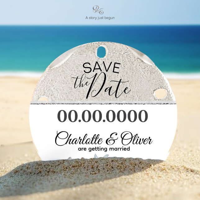 Starfish Beach Save the Date Küstenmagnet Magnet (Close-up of the Starfish Beach Dream Wedding Save the Date Magnet displayed in the sand.)