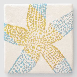 Starfish Beach Sky Blue Glittery Gold White Niedli Steinuntersetzer