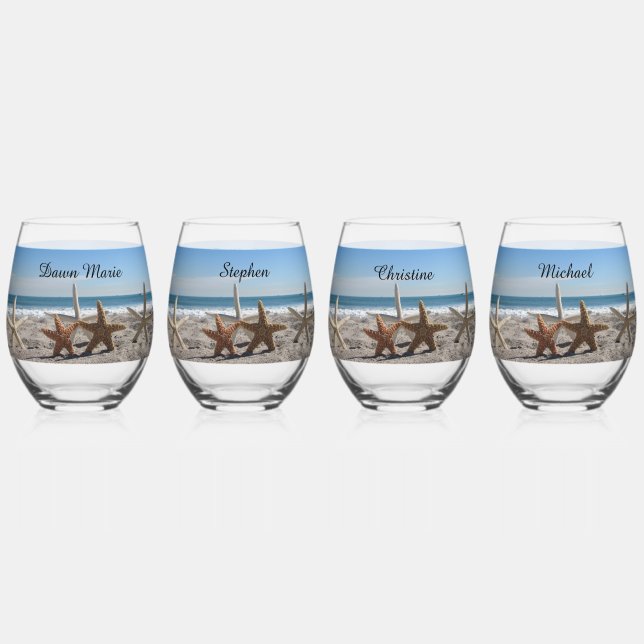 Starfish Beach Stemless Wine Glass oder Rocks Glas (Vorderseite)