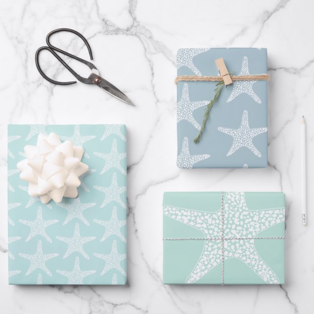 Starfish Beach Summer Wedtern Pattern Geschenkpapier Set (Vorderseite)