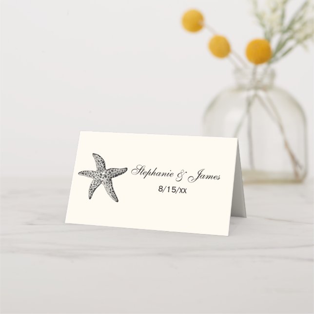Starfish Beach Thema Escort Card Platzkarte Elfenb (Vorderseite)