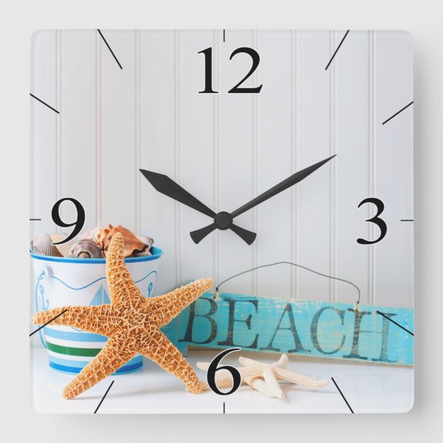 Starfish Beach Tropical Summer Quadratische Wanduhr (Vorderseite)