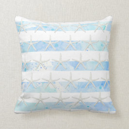 Starfish Beach Wasserfarbe Wash Streifen Blau n We Kissen