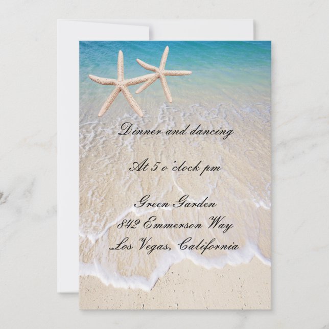 Starfish Beach Wedding Empfang Card Einladung (Vorderseite)