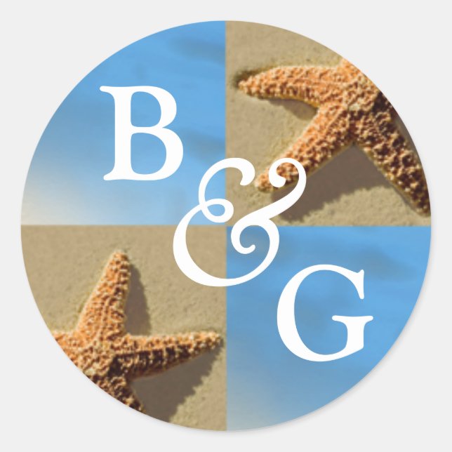 Starfish Beach Wedding Monogram Umschlag Aufkleber (Vorderseite)