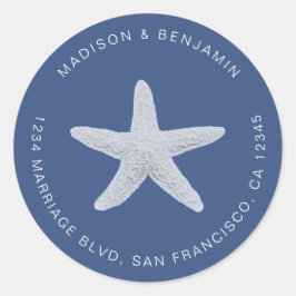Starfish Beach Wedding Rücksendeadresse Blue Runder Aufkleber