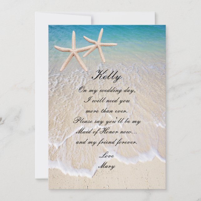 Starfish Beach Wedding Trauzeugin Card Einladung (Vorderseite)