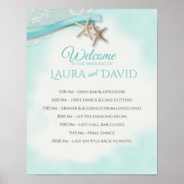 Starfish Beach Wedding Welcome and Timeline Sign Poster
