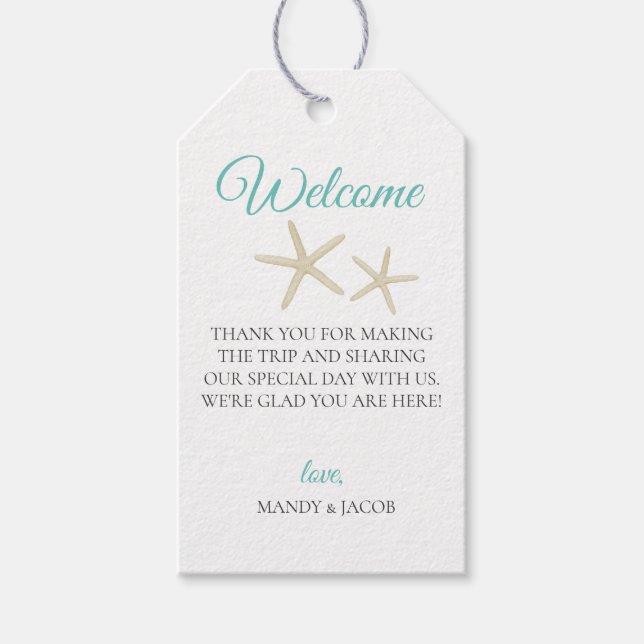 Starfish Beach Wedding Welcome Bag Geschenkanhänger (Vorderseite)