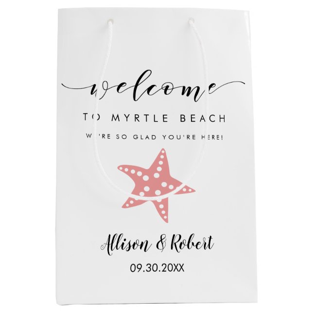 Starfish Begrüßungstasche, Hochzeit in Urlaubsort  Mittlere Geschenktüte (Vorderseite)