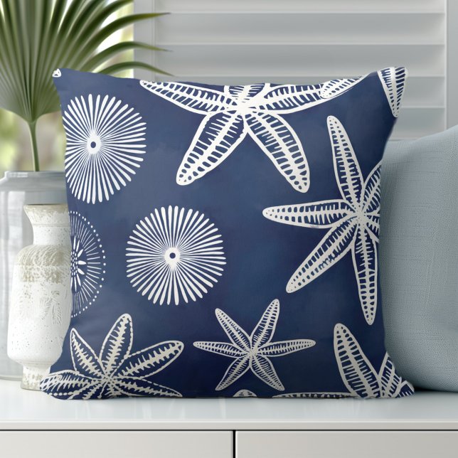 Starfish Blauer Weißer Throw Kissen (Transform Your Room with Coastal Throw Pillows.)