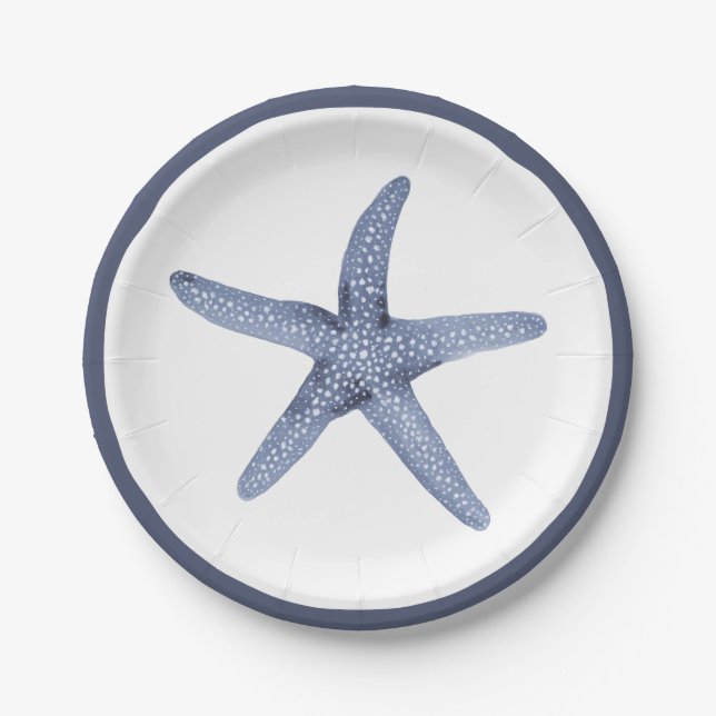 Starfish Blue Nautic Party Teller (Vorderseite)