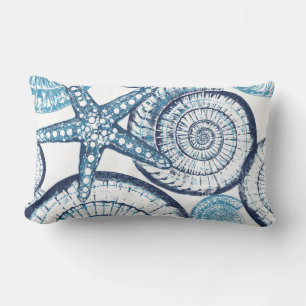 Starfish Blue White Lumbar Pillow Lendenkissen