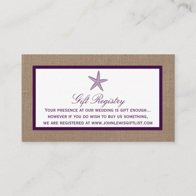 Starfish Burlap Beach Hochzeit | Wählen Sie Ihre F Begleitkarte (Vorderseite)