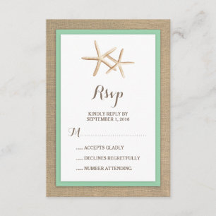 Starfish Burlap Beach Tropical Wedding RSVP Karte