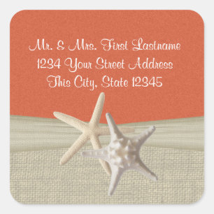 Starfish & Burlap Coral Beach Quadratischer Aufkleber