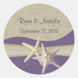 Starfish & Burlap Lila Beach Runder Aufkleber