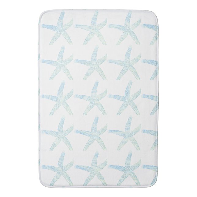 Starfish Coastal Beach Aquamarin Blue White Aqua D Badematte (Vorderseite Vertikal)