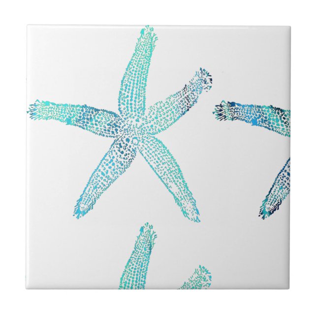 Starfish Coastal Beach Aquamarin Blue White Nautic Fliese (Vorderseite)