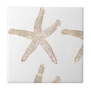 Starfish Coastal Beach Grau White Beige Geschenk Fliese