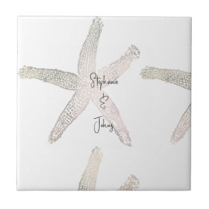 Starfish Coastal Beach Monogram Name Hochzeiten Fliese