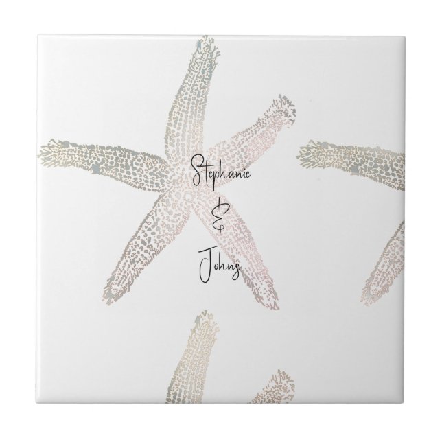 Starfish Coastal Beach Monogram Name Hochzeiten Fliese (Vorderseite)