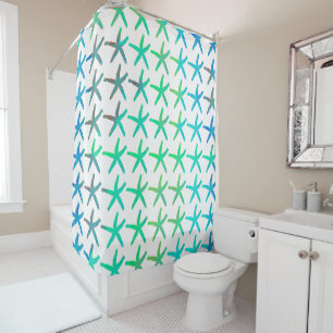Starfish Coastal Beach Multicolor Aquamarin White  Duschvorhang